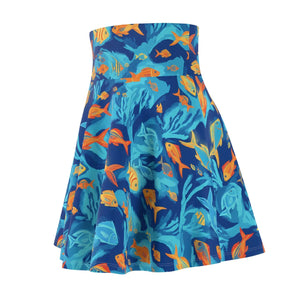 Fish Print Skater Skirt, Blue Tropical Aquarium Pattern - Skirts - Xs