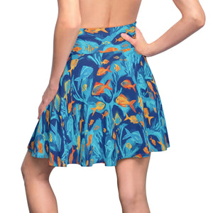 Fish Print Skater Skirt, Blue Tropical Aquarium Pattern - Skirts - Xs