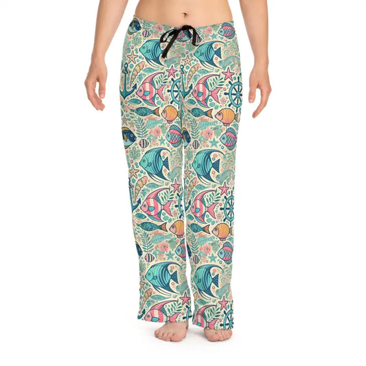 Plunge Into Comfort: Fish Themed Women’s Pajama Pants - Xs / White Stitching Pajamas