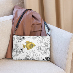 Monochrome Fish Crossbody Bag - Faux Leather Gray Hardware - Dipaliz - Cross Body Bags