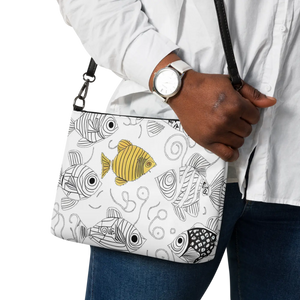 Monochrome Fish Crossbody Bag - Faux Leather Gray Hardware - Dipaliz - Cross Body Bags