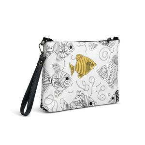 Monochrome Fish Crossbody Bag - Faux Leather Gray Hardware - Dipaliz - Cross Body Bags
