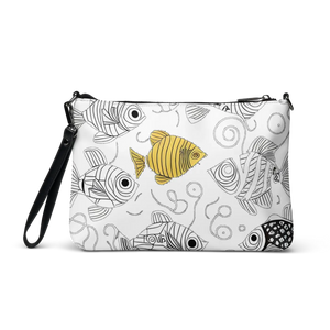 Monochrome Fish Crossbody Bag - Faux Leather Gray Hardware - Dipaliz - Cross Body Bags