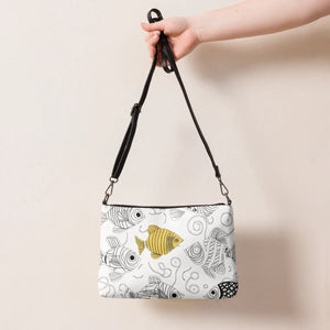 Monochrome Fish Crossbody Bag - Faux Leather Gray Hardware - Dipaliz - Cross Body Bags