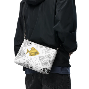 Monochrome Fish Crossbody Bag - Faux Leather Gray Hardware - Dipaliz - Cross Body Bags