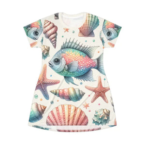 Marine Life Pattern Print t Shirt Dress - Ocean Vibes - Dipaliz - Dresses