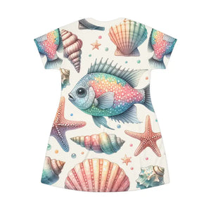 Marine Life Pattern Print t Shirt Dress - Ocean Vibes - Dipaliz - Dresses