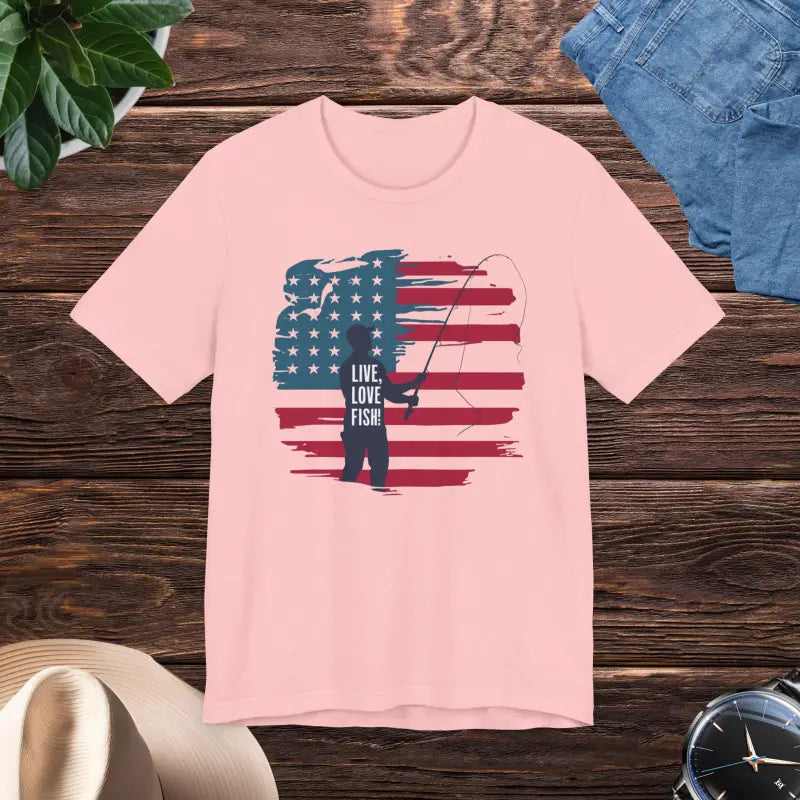 Patriotic Style: Line & Liberty Fishing Tee for 4th of July - Pink / s T-shirt