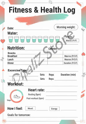 Digital Downloads - Health Log Printable - Fitness Wellness Tracker - Dipaliz