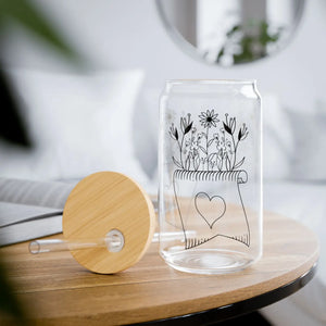 Floral Wildflower Sipper Glass - Bamboo Lid and Straw - Dipaliz - Tumblers