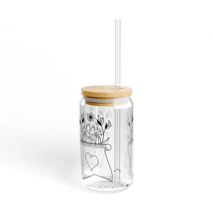 Floral Wildflower Sipper Glass - Bamboo Lid and Straw - Dipaliz - Tumblers