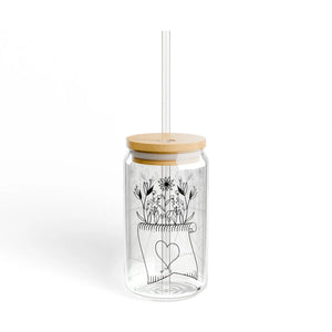 Floral Wildflower Sipper Glass - Bamboo Lid and Straw - Dipaliz - Tumblers