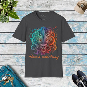 Flame and Fury Dragon Softstyle t Shirt Women’s Fashion - Dipaliz - Dark Heather / s - T-shirts
