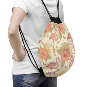 Flamingo Floral Drawstring Bag – Beach Tote - Dipaliz - Backpacks