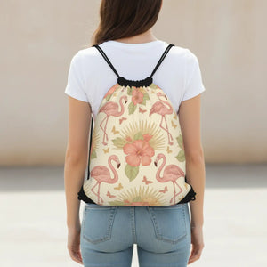 Flamingo Floral Drawstring Bag – Beach Tote - Dipaliz - Backpacks