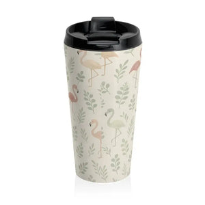 Premium Flamingo Steel Travel Mug - Pastel Tropical Design - Dipaliz - 15oz - Tumblers
