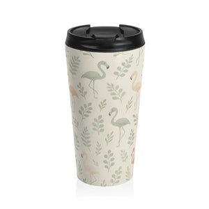 Premium Flamingo Steel Travel Mug - Pastel Tropical Design - Dipaliz - 15oz - Tumblers