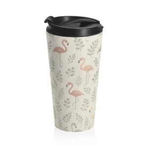 Premium Flamingo Steel Travel Mug - Pastel Tropical Design - Dipaliz - 15oz - Tumblers