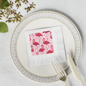 Premium Party Napkins - Tropical Wedding Flamingo Print - Dipaliz - 4.8’’ x / White / 100 Pcs - Paper