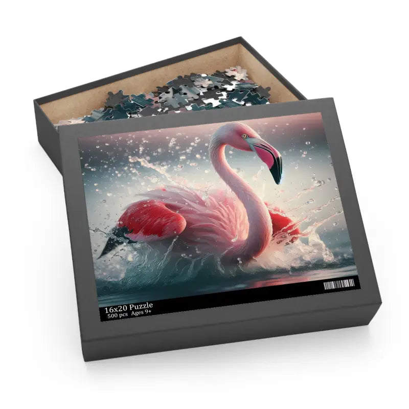 Flamingo Splashing Puzzle: Dive Into Vibrant Brain-teasing Fun! - 20’’ × 16’’ (500 Pcs) Puzzle