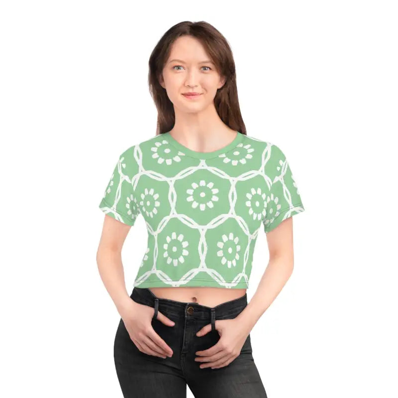 Flaunt Style with White Flowers Crop Tee Delight! - Black Stitching / Xl Shirts