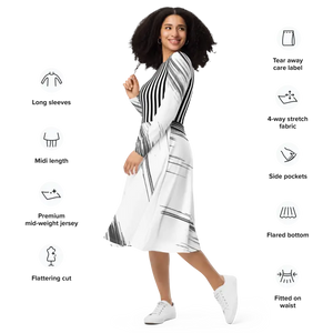 Long Sleeve Midi Dress - Stunning Print Style - Dipaliz - Dresses