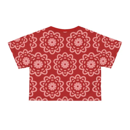 Rock your Look: Floral Elegance Red Crop Tee with White Flowers - All Over Prints