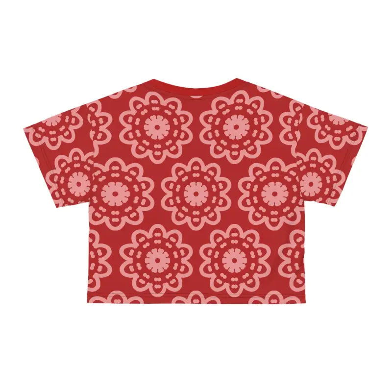 Rock your Look: Floral Elegance Red Crop Tee with White Flowers - All Over Prints