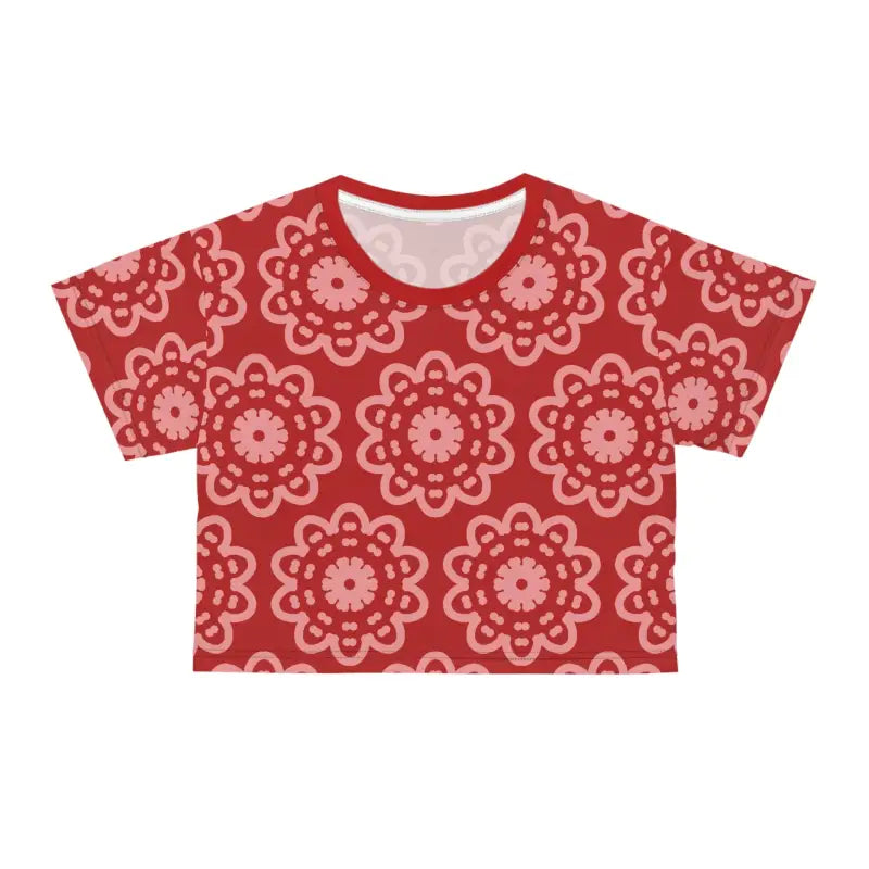 Rock your Look: Floral Elegance Red Crop Tee with White Flowers - All Over Prints