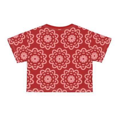 Rock your Look: Floral Elegance Red Crop Tee with White Flowers - All Over Prints