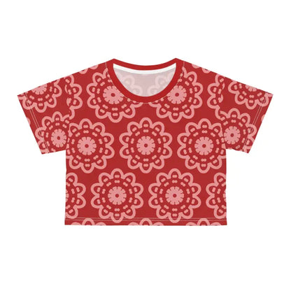 Rock your Look: Floral Elegance Red Crop Tee with White Flowers - All Over Prints