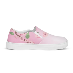 Cherry Blossoms Slip on Shoes - Pink Florals Canvas - Dipaliz - Sneakers