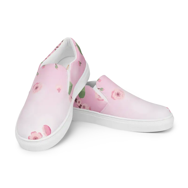 Step Up in Style with Floral Pink Slip-on Canvas Shoes! - Shoes