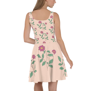 Pink Floral Skater Dress with Flared Skirt - Dipaliz - Dresses