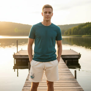 Fleece Sweat Shorts, ?Pond Days’ Fishing Graphic Casual Lounge