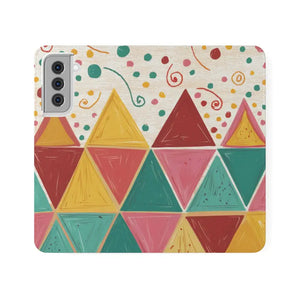 Premium Faux Vegan Leather Flip Case Bright Triangular Pattern - Dipaliz - Mobile Phone Cases