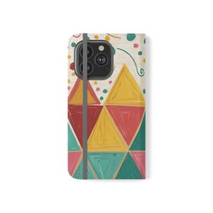 Premium Faux Vegan Leather Flip Case Bright Triangular Pattern - Dipaliz - Iphone 13 Pro - Mobile Phone Cases