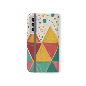 Premium Faux Vegan Leather Flip Case Bright Triangular Pattern - Dipaliz - Samsung Galaxy S22 Plus - Mobile Phone Cases