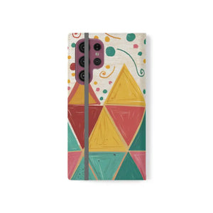 Premium Faux Vegan Leather Flip Case Bright Triangular Pattern - Dipaliz - Samsung Galaxy S22 Ultra - Mobile Phone Cases