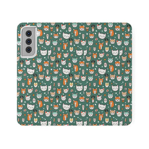 Samsung Galaxy S22 Flip Cases Cat Pattern Faux Leather - Dipaliz - Mobile Phone