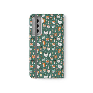 Samsung Galaxy S22 Flip Cases Cat Pattern Faux Leather - Dipaliz - S21 - Mobile Phone