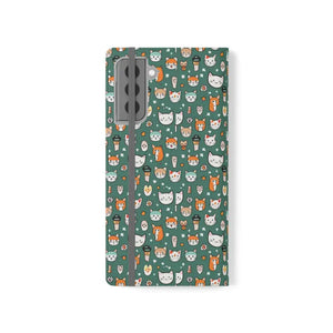 Samsung Galaxy S22 Flip Cases Cat Pattern Faux Leather - Dipaliz - S21 Plus - Mobile Phone