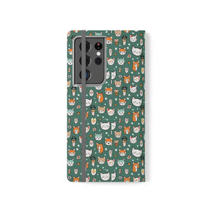 Samsung Galaxy S22 Flip Cases Cat Pattern Faux Leather - Dipaliz - S21 Ultra - Mobile Phone
