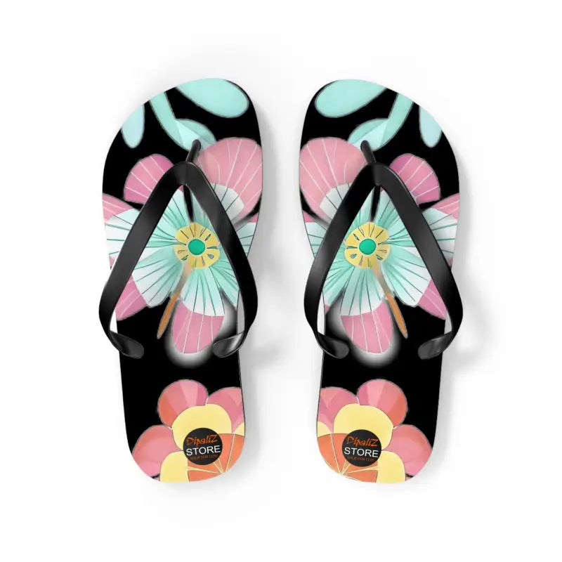 Blissful Unisex Flip Flops with Large Beautiful Flowers! - m / Black Sole Shoes