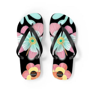 Unisex Flip Flops Large Beautiful Flowers Tropical Style Dipaliz - m / Black Sole - Slippers