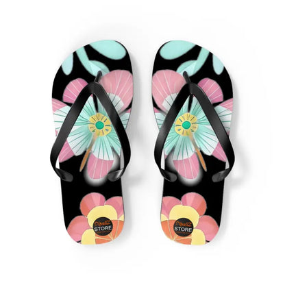 Blissful Unisex Flip Flops with Large Beautiful Flowers! - m / Black Sole Shoes