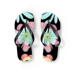 Unisex Flip Flops Large Beautiful Flowers Tropical Style Dipaliz - s / Black Sole - Slippers