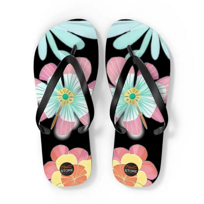 Blissful Unisex Flip Flops with Large Beautiful Flowers! - Xl / Black Sole Shoes