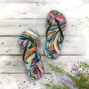 Summer Vibes Cushioned Footbed Vibrant Stripes Flip Flops - Dipaliz - l / Black Sole - Slippers