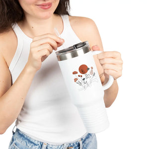 Floral 40oz Insulated Travel Mug - Ergonomic Handle - Dipaliz - Tumblers